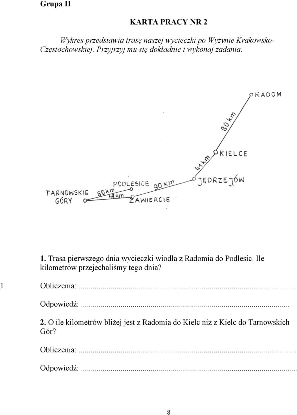 Trasa pierwszego dnia wycieczki wiodła z Radomia do Podlesic.