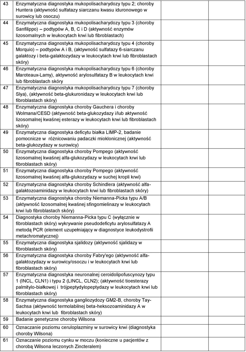 B, (aktywność sulfatazy 6-siarczanu galaktozy i beta-galaktozydazy w leukocytach krwi lub fibroblastach skóry) 46 Enzymatyczna diagnostyka mukopolisacharydozy typu 6 (choroby Maroteaux-Lamy),