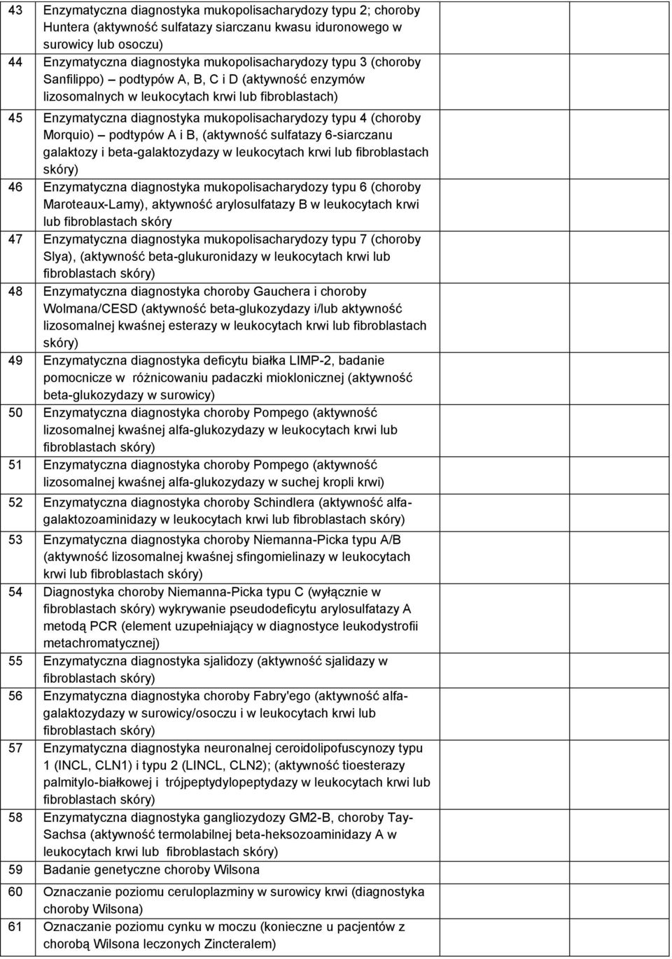 B, (aktywność sulfatazy 6-siarczanu galaktozy i beta-galaktozydazy w leukocytach krwi lub fibroblastach skóry) 46 Enzymatyczna diagnostyka mukopolisacharydozy typu 6 (choroby Maroteaux-Lamy),