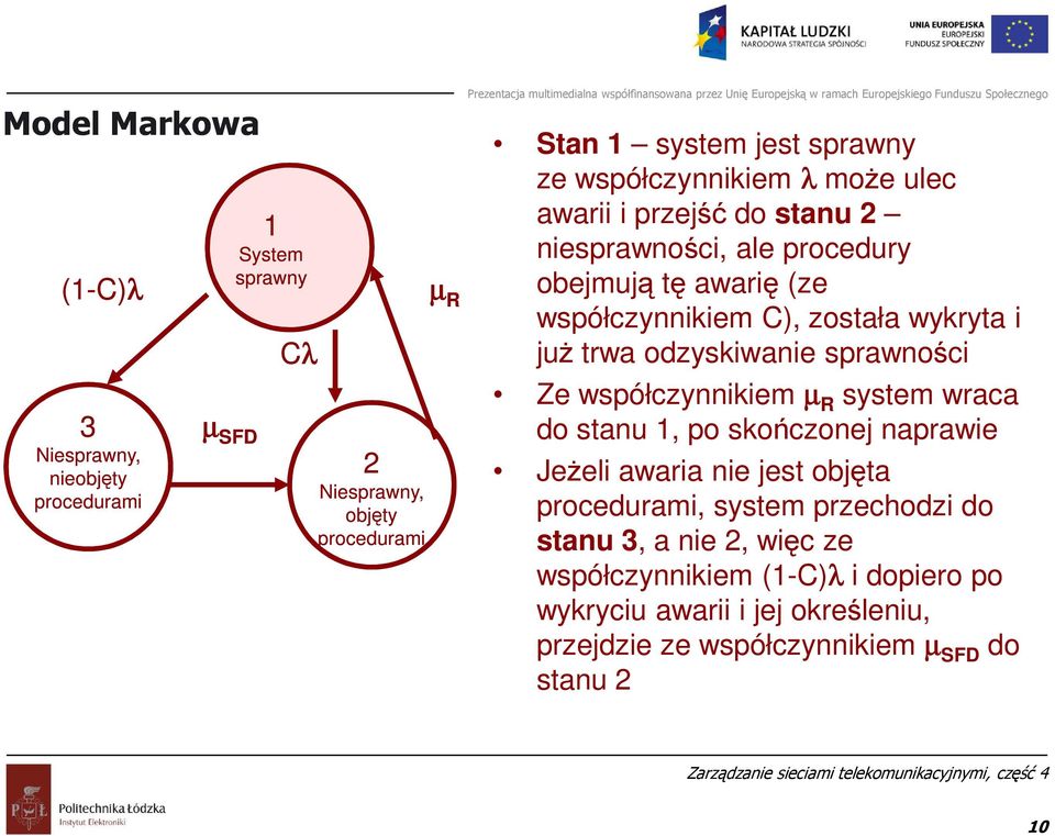 trwa odzyskiwanie sprawności Ze współczynnikiem µ system wraca do stanu 1, po skończonej naprawie Jeżeli awaria nie jest objęta procedurami, system