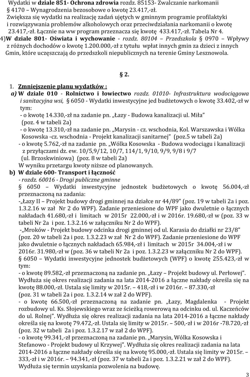 Łącznie na ww program przeznacza się kwotę 433.417,-zł. Tabela Nr 4. 4)W dziale 801- Oświata i wychowanie - rozdz. 80104 Przedszkola 0970 Wpływy z różnych dochodów o kwotę 1.200.