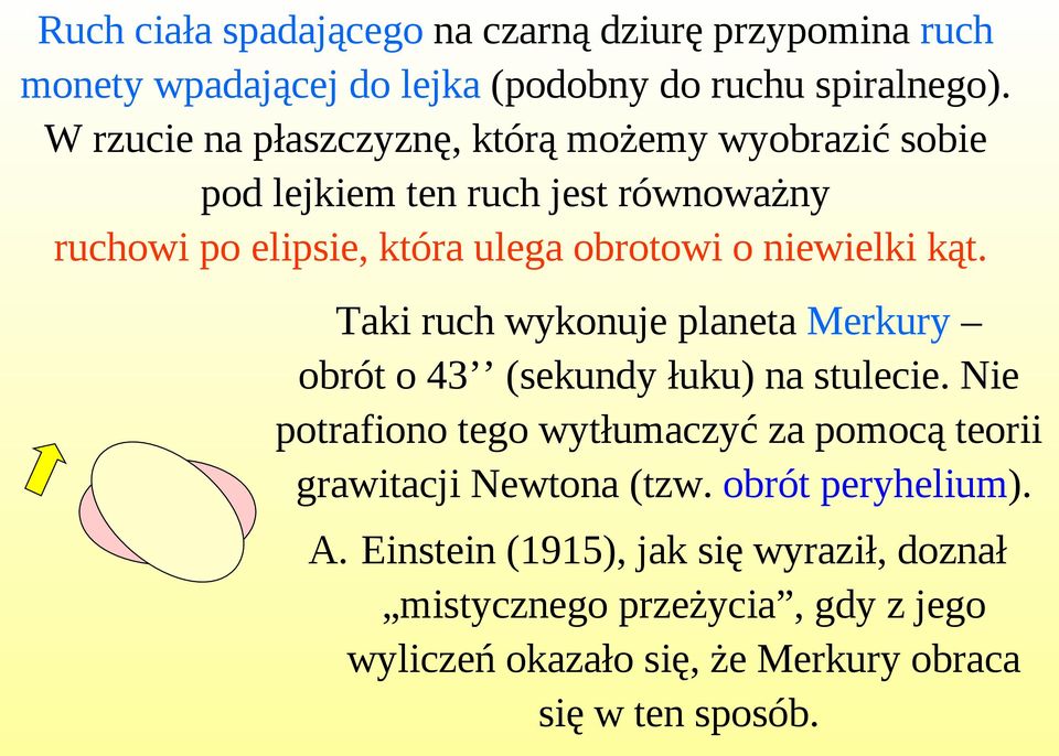 niewielki kąt. Taki ruch wykonuje planeta Merkury obrót o 43 (sekundy łuku) na stulecie.