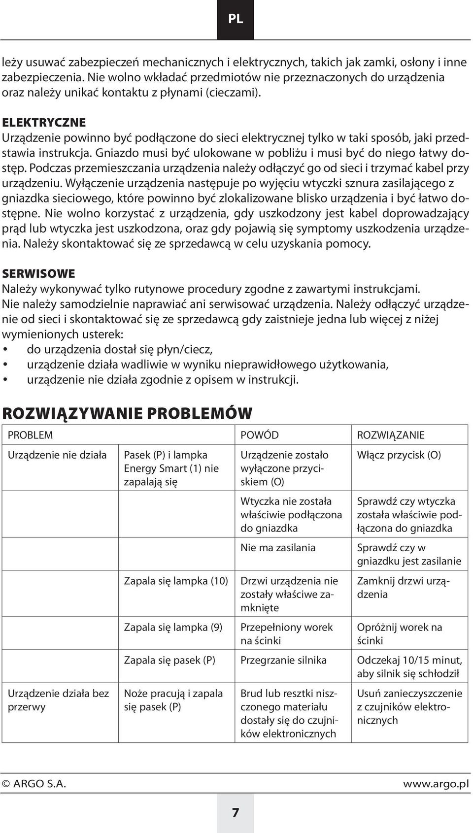 ELEKTRYCZNE Urządzenie powinno być podłączone do sieci elektrycznej tylko w taki sposób, jaki przedstawia instrukcja. Gniazdo musi być ulokowane w pobliżu i musi być do niego łatwy dostęp.