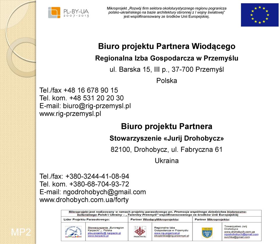 www.drohobych.com.ua/forty Biuro projektu Partnera Wiodącego Regionalna Izba Gospodarcza w Przemyślu ul.
