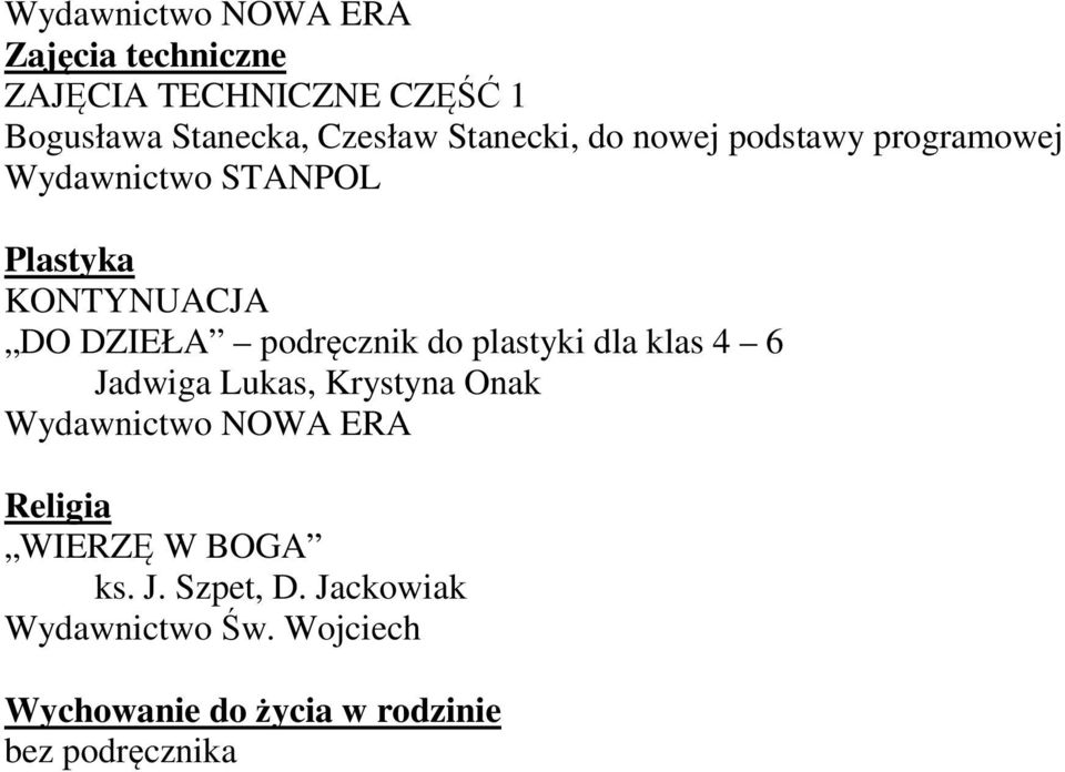 KONTYNUACJA DO DZIEŁA podręcznik do plastyki dla klas 4 6 Jadwiga Lukas,