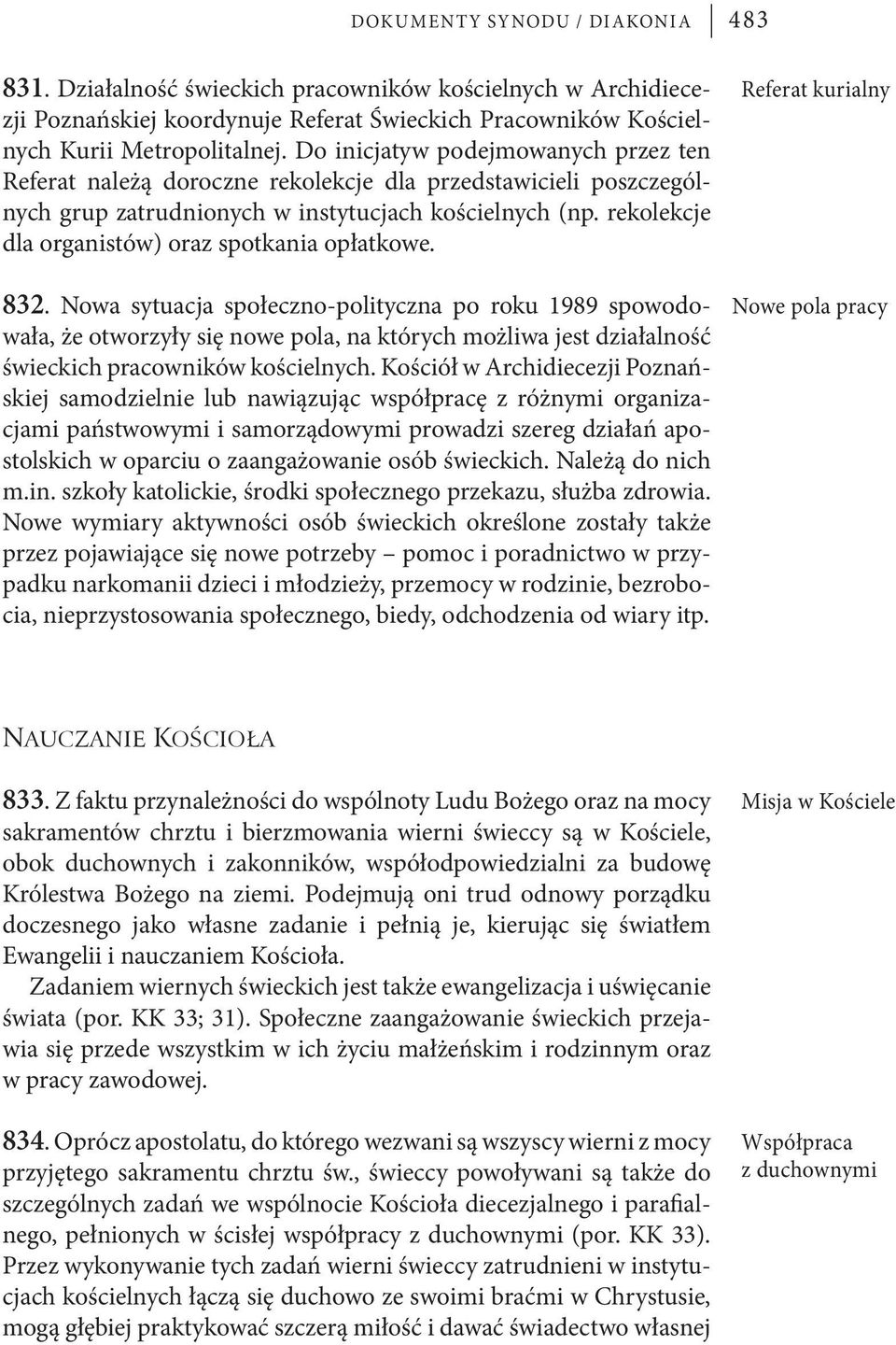 rekolekcje dla organistów) oraz spotkania opłatkowe. Nowe pola pracy 832.