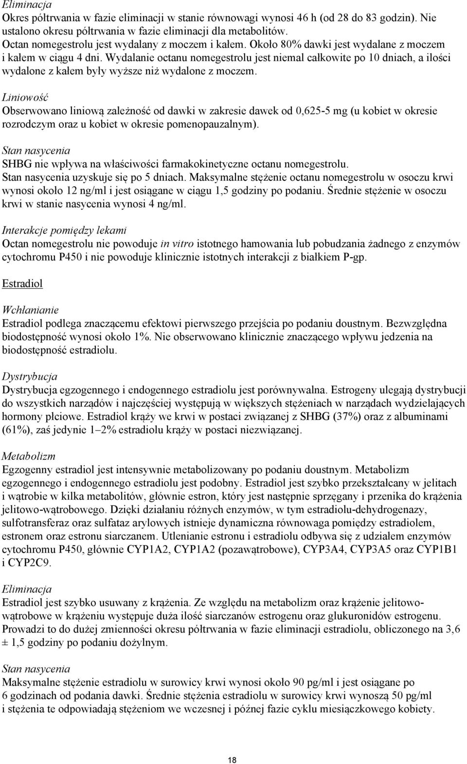 Wydalanie octanu nomegestrolu jest niemal całkowite po 10 dniach, a ilości wydalone z kałem były wyższe niż wydalone z moczem.