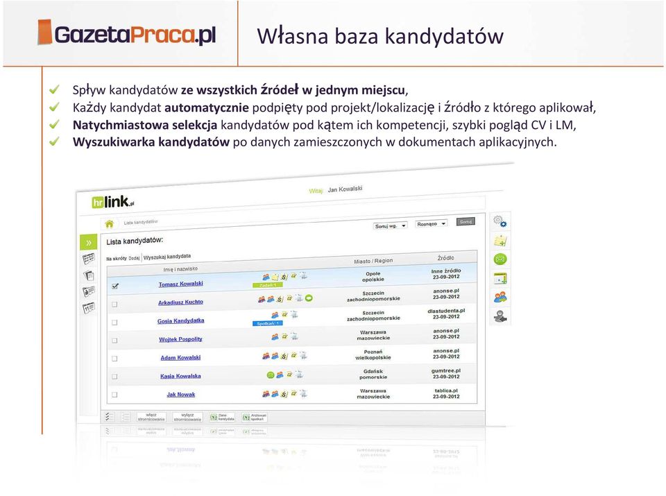 aplikował, Natychmiastowa selekcja kandydatów pod kątem ich kompetencji, szybki