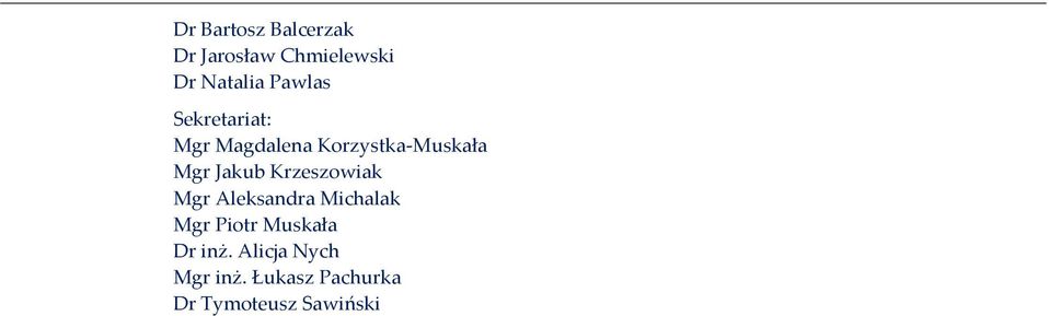 Jakub Krzeszowiak Mgr Aleksandra Michalak Mgr Piotr Muskała