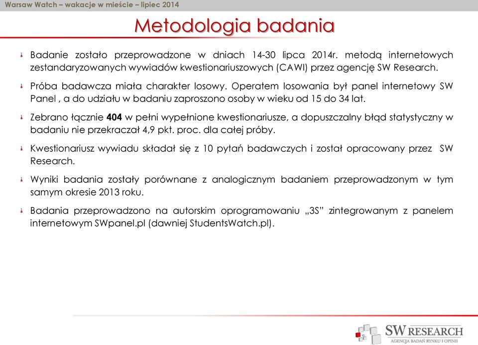 Zebrano łącznie 404 w pełni wypełnione kwestionariusze, a dopuszczalny błąd statystyczny w badaniu nie przekraczał 4,9 pkt. proc. dla całej próby.