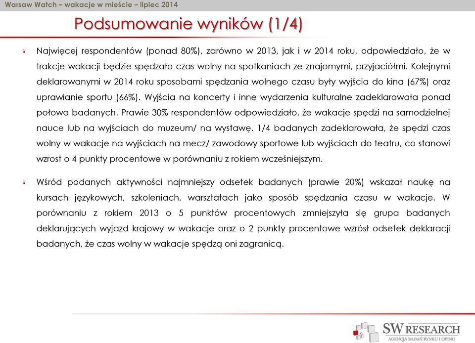 Wyjścia na koncerty i inne wydarzenia kulturalne zadeklarowała ponad połowa badanych.