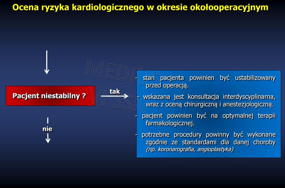 - wskazana jest konsultacja interdyscyplinarna, wraz z oceną chirurgiczną i anestezjologiczną.