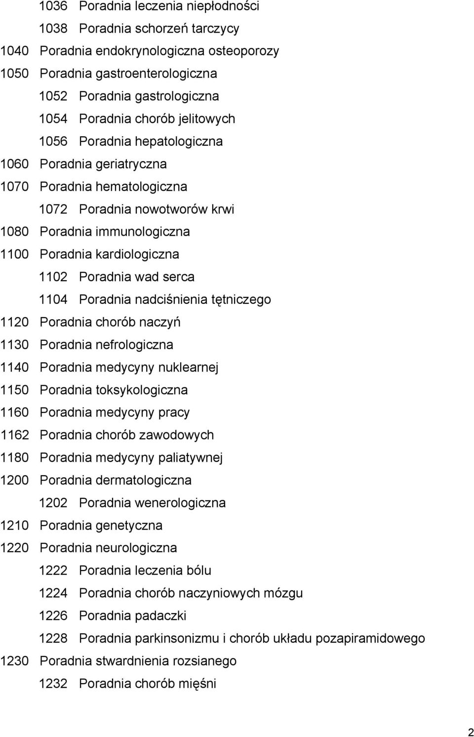 wad serca 1104 Poradnia nadciśnienia tętniczego 1120 Poradnia chorób naczyń 1130 Poradnia nefrologiczna 1140 Poradnia medycyny nuklearnej 1150 Poradnia toksykologiczna 1160 Poradnia medycyny pracy