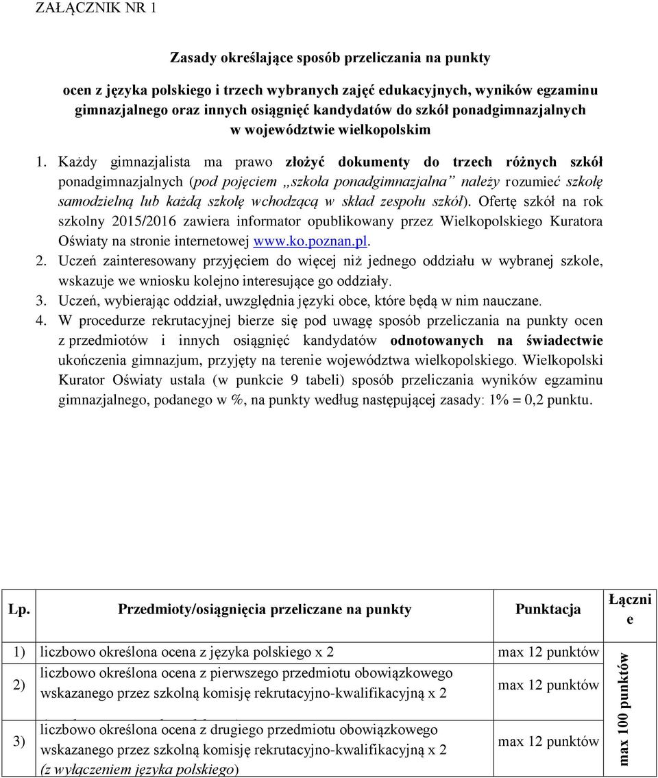 Każdy gimnazjalista ma prawo złożyć dokumenty do trzech różnych szkół ponadgimnazjalnych (pod pojęciem szkoła ponadgimnazjalna należy rozumieć szkołę samodzielną lub każdą szkołę wchodzącą w skład