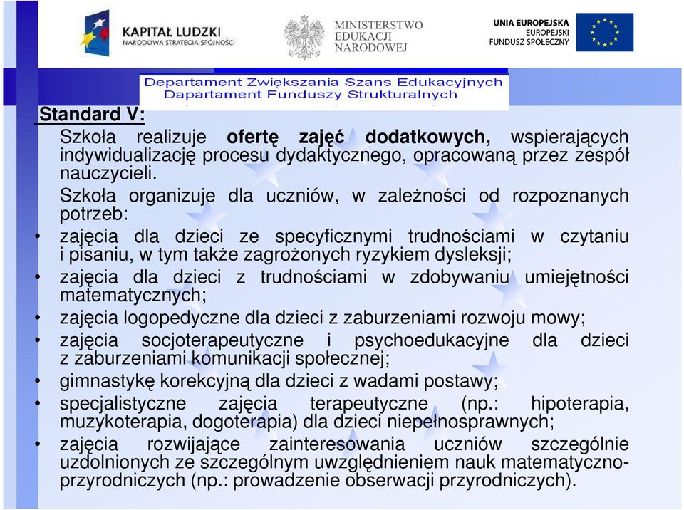 dzieci matematycznych; z trudnościami w zdobywaniu umiejętności zajęcia logopedyczne dla dzieci z zaburzeniami rozwoju mowy; zajęcia socjoterapeutyczne i psychoedukacyjne z zaburzeniami komunikacji