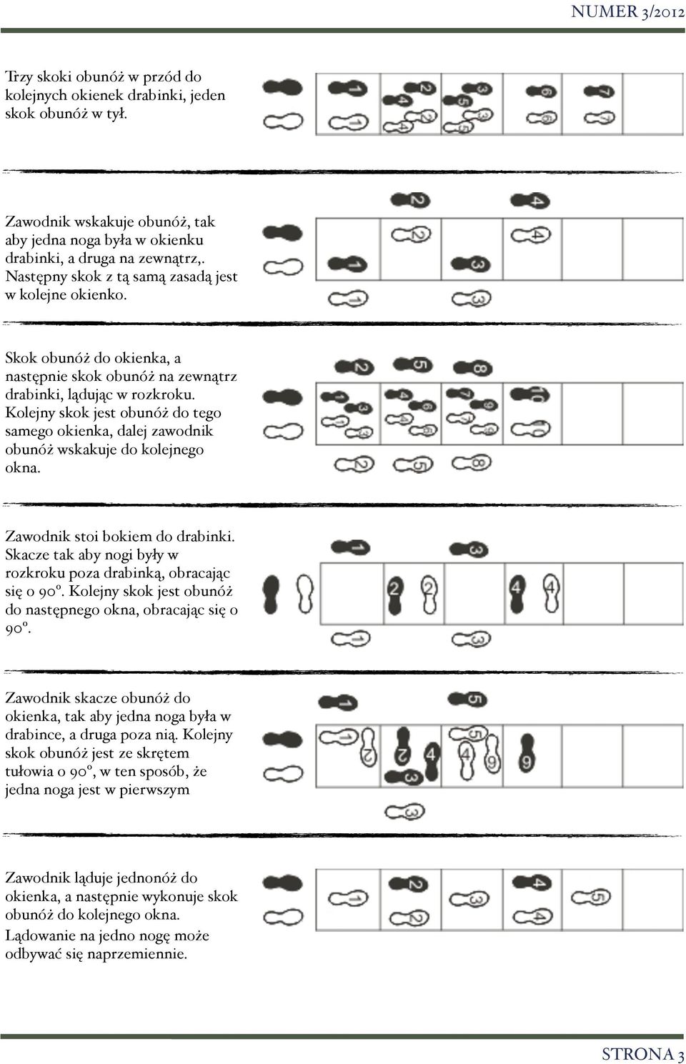 Kolejny skok jest obunóż do tego samego okienka, dalej zawodnik obunóż wskakuje do kolejnego okna. Zawodnik stoi bokiem do drabinki.