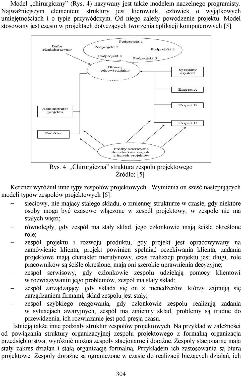Chirurgiczna struktura zespołu projektowego Źródło: [5] Kerzner wyróżnił inne typy zespołów projektowych.