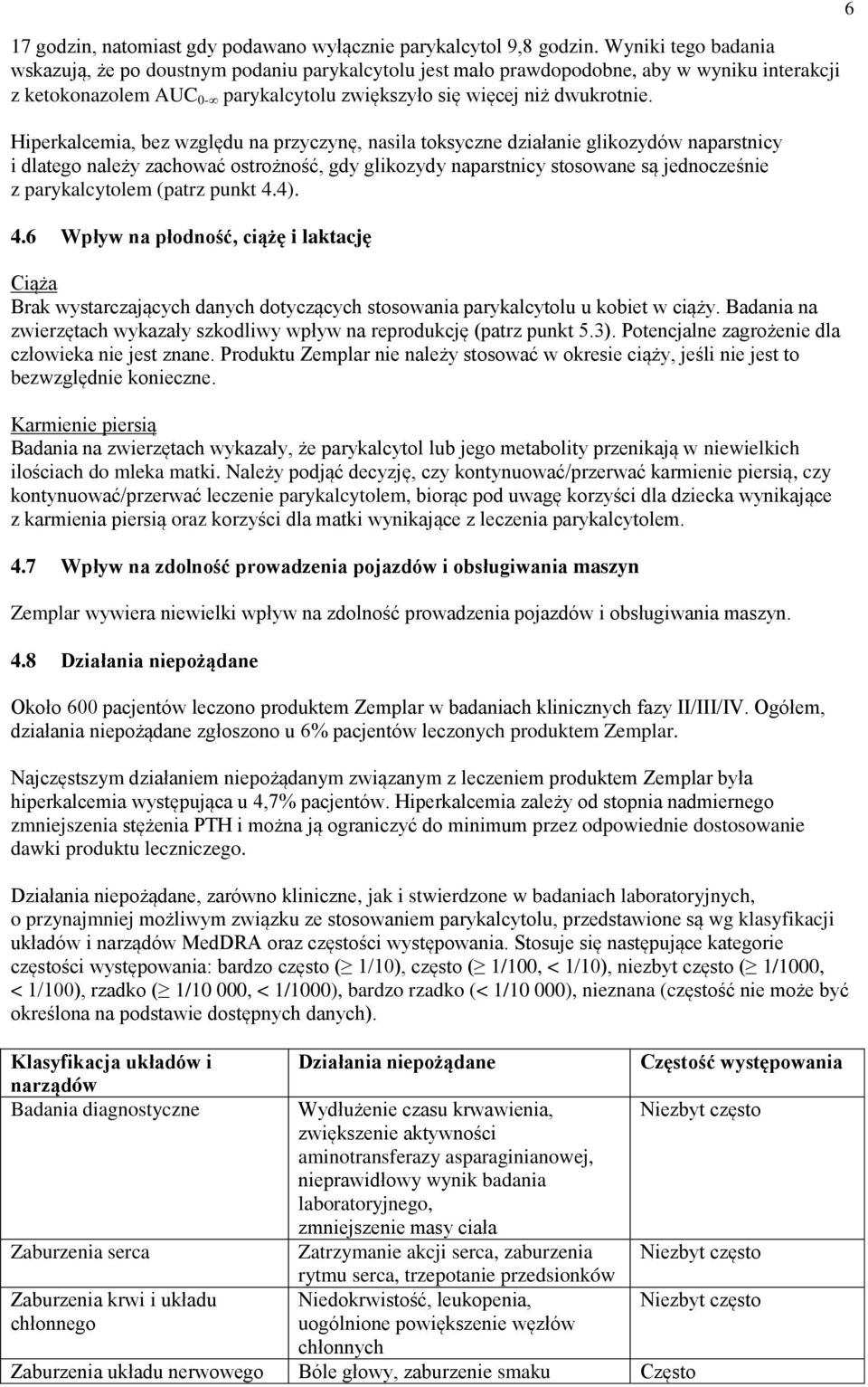 Hiperkalcemia, bez względu na przyczynę, nasila toksyczne działanie glikozydów naparstnicy i dlatego należy zachować ostrożność, gdy glikozydy naparstnicy stosowane są jednocześnie z parykalcytolem