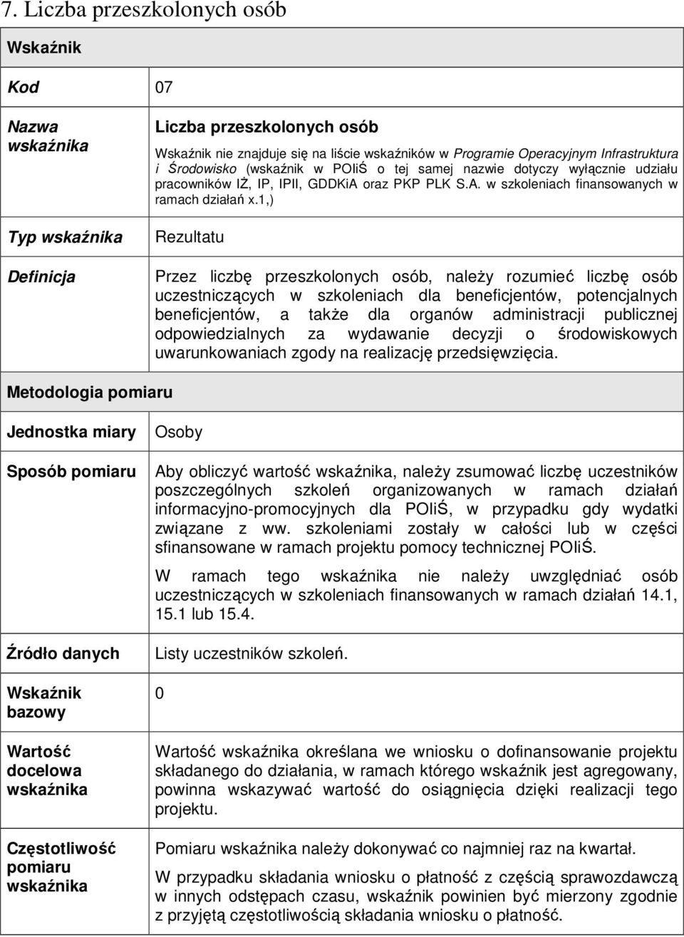 1,) Rezultatu Przez liczbę przeszkolonych osób, należy rozumieć liczbę osób uczestniczących w szkoleniach dla beneficjentów, potencjalnych beneficjentów, a także dla organów administracji publicznej