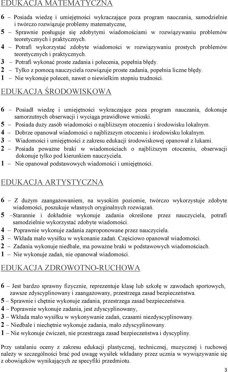 3 Potrafi wykonać proste zadania i polecenia, popełnia błędy. 2 Tylko z pomocą nauczyciela rozwiązuje proste zadania, popełnia liczne błędy.