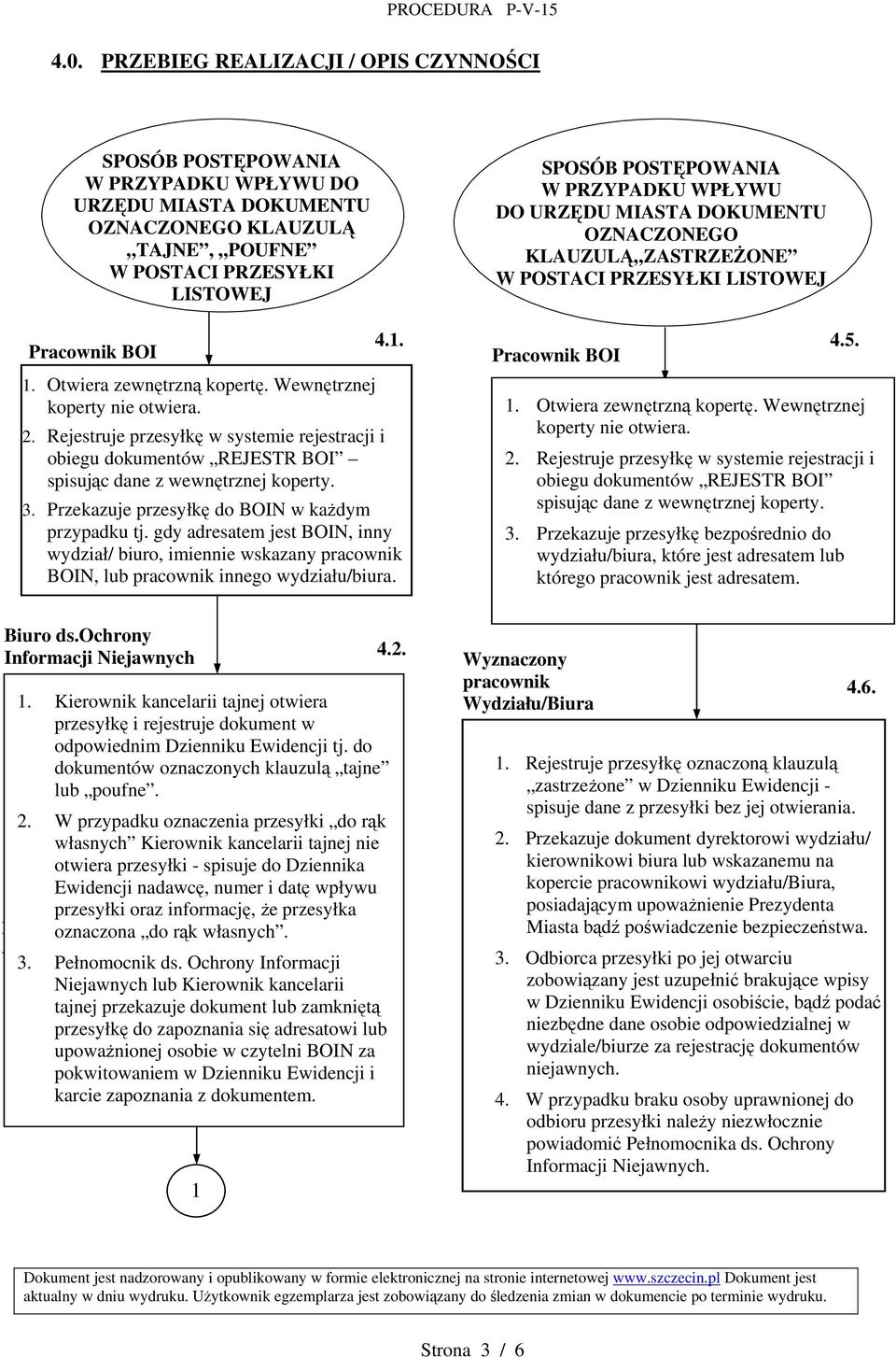 Przekazuje przesyłkę do BOIN w każdym przypadku tj. gdy adresatem jest BOIN, inny wydział/ biuro, imiennie wskazany pracownik BOIN, lub pracownik innego wydziału/biura.