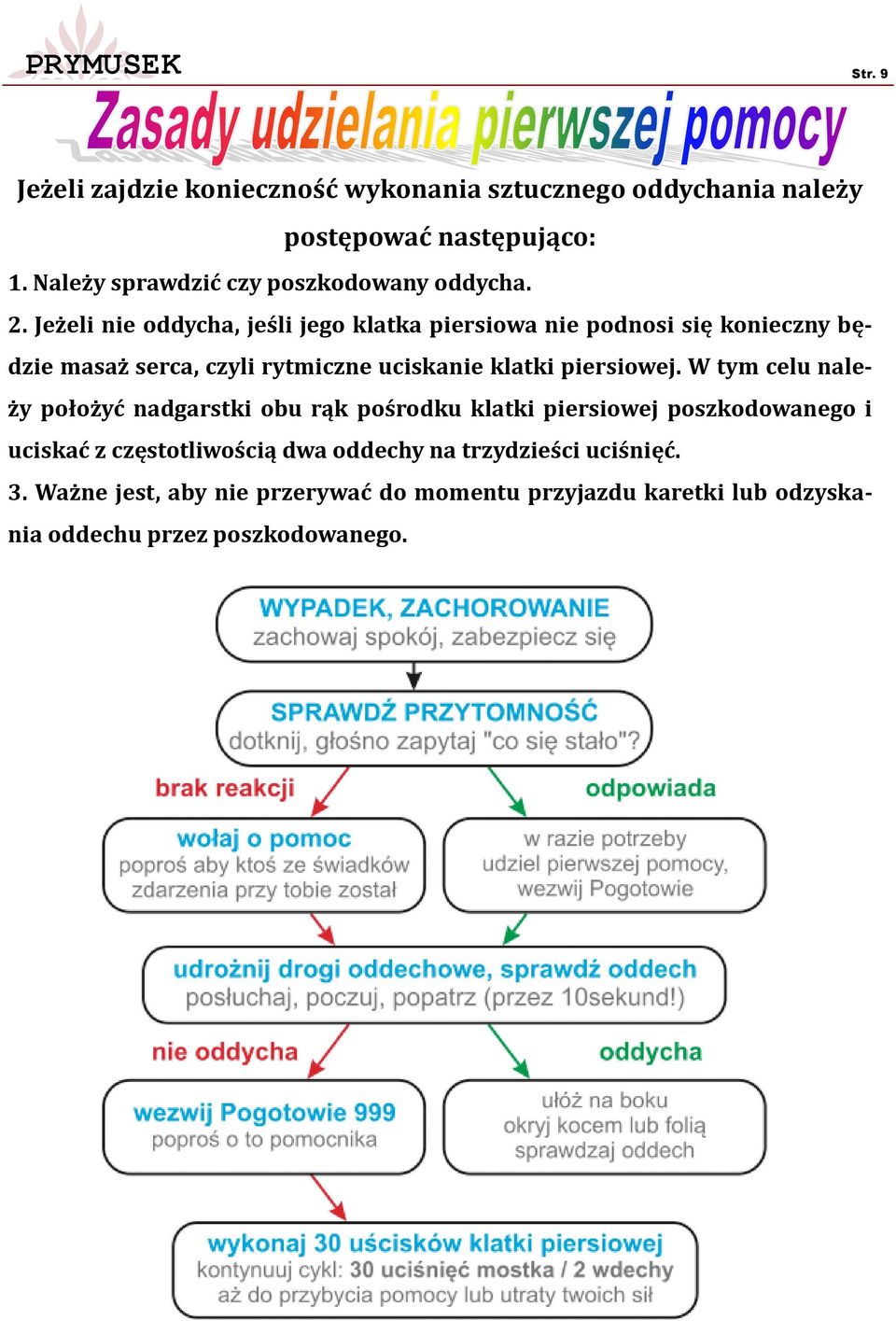 Jeżeli nie oddycha, jeśli jego klatka piersiowa nie podnosi się konieczny będzie masaż serca, czyli rytmiczne uciskanie klatki piersiowej.