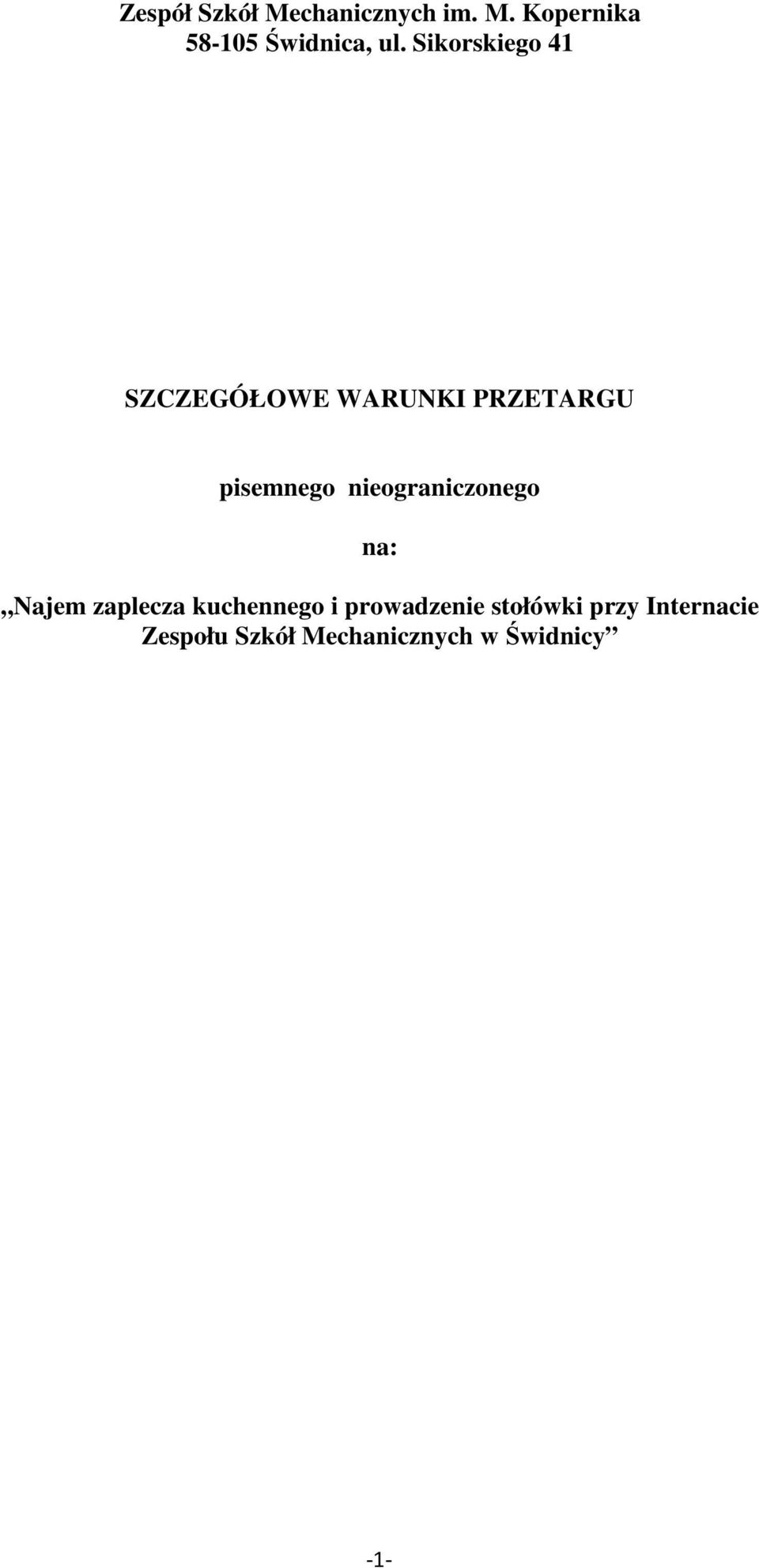 nieograniczonego na: Najem zaplecza kuchennego i prowadzenie