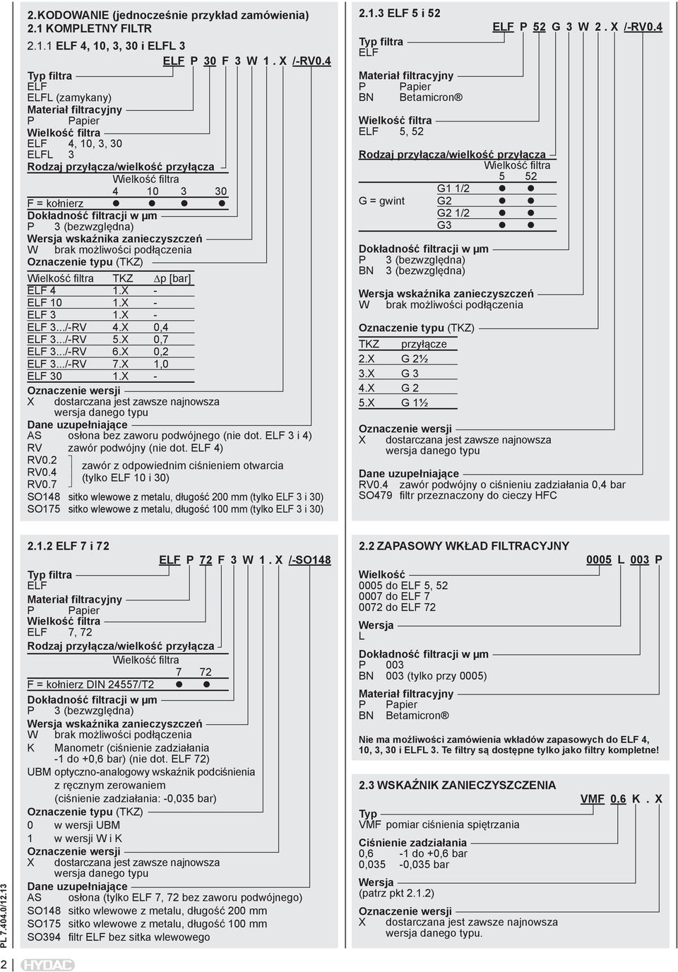 Oznaczenie typu (TKZ) TKZ ELF 4 1.X - ELF 10 1.X - ELF 3 1.X - ELF 3.../-RV 4.X 0,4 ELF 3.../-RV 5.X 0,7 ELF 3.../-RV 6.X 0,2 ELF 3.../-RV 7.X 1,0 ELF 30 1.