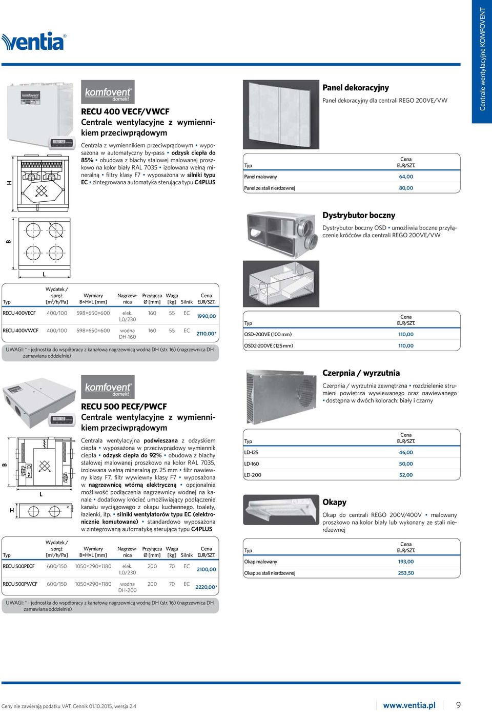 silniki typu EC zintegrowana automatyka sterująca typu C4PUS Panel malowany 64,00 Panel ze stali nierdzewnej 80,00 Dystrybutor boczny Dystrybutor boczny OSD umożliwia boczne przyłączenie króćców dla