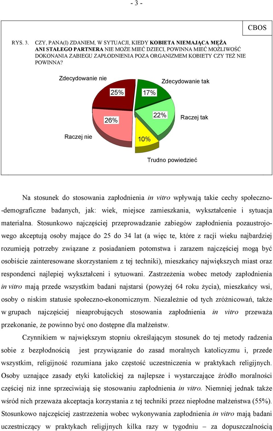 Zdecydowanie nie 25% 17% Zdecydowanie tak 26% 22% Raczej tak Raczej nie 10% Trudno powiedzieć Na stosunek do stosowania zapłodnienia in vitro wpływają takie cechy społeczno- -demograficzne badanych,