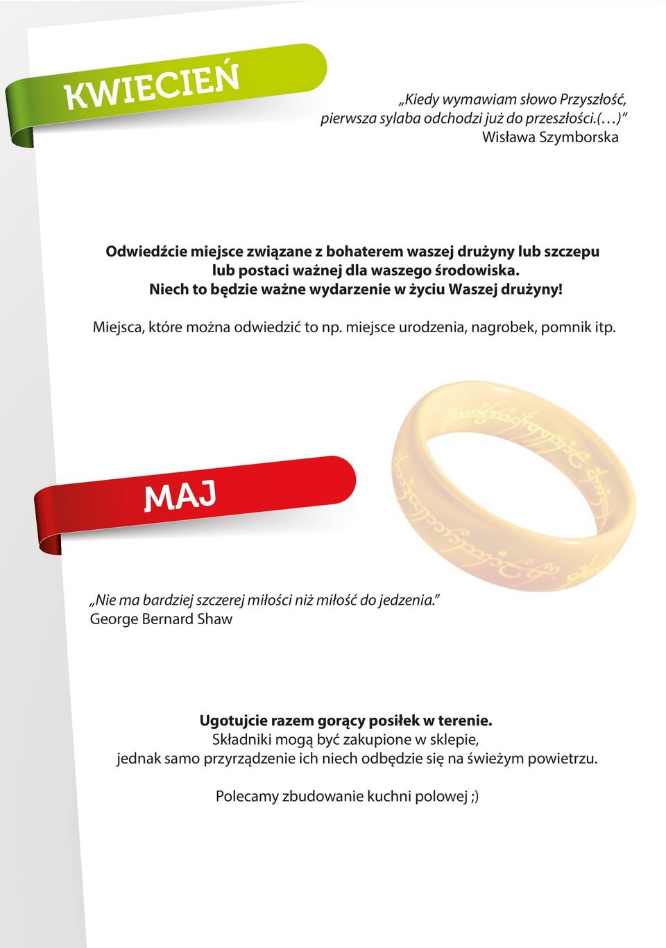 Niech to będzie ważne wydarzenie w życiu Waszej drużyny! Miejsca, które można odwiedzić to np. miejsce urodzenia, nagrobek, pomnik itp.