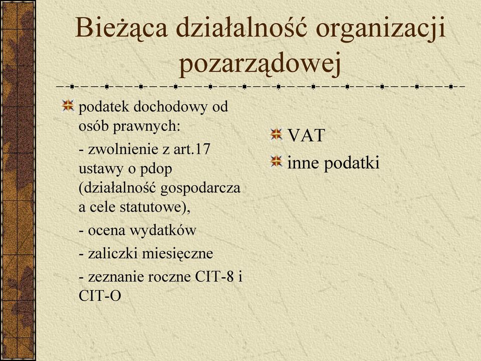 17 ustawy o pdop (działalność gospodarcza a cele statutowe),