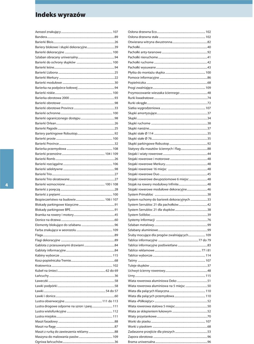 .. 100 Barierka obrotowa 2000...93 Barierki obrotowe...98 Barierki obrotowe Province...33 Barierki ochronne... 100 Barierki ograniczonego dostępu...98 Barierki Orlean...26 Barierki Pagode.