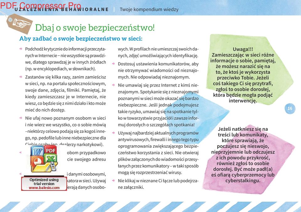 w encyklopediach, w słownikach). e Zastanów się kilka razy, zanim zamieścisz w sieci, np. na portalu społecznościowym, swoje dane, zdjęcia, filmiki.