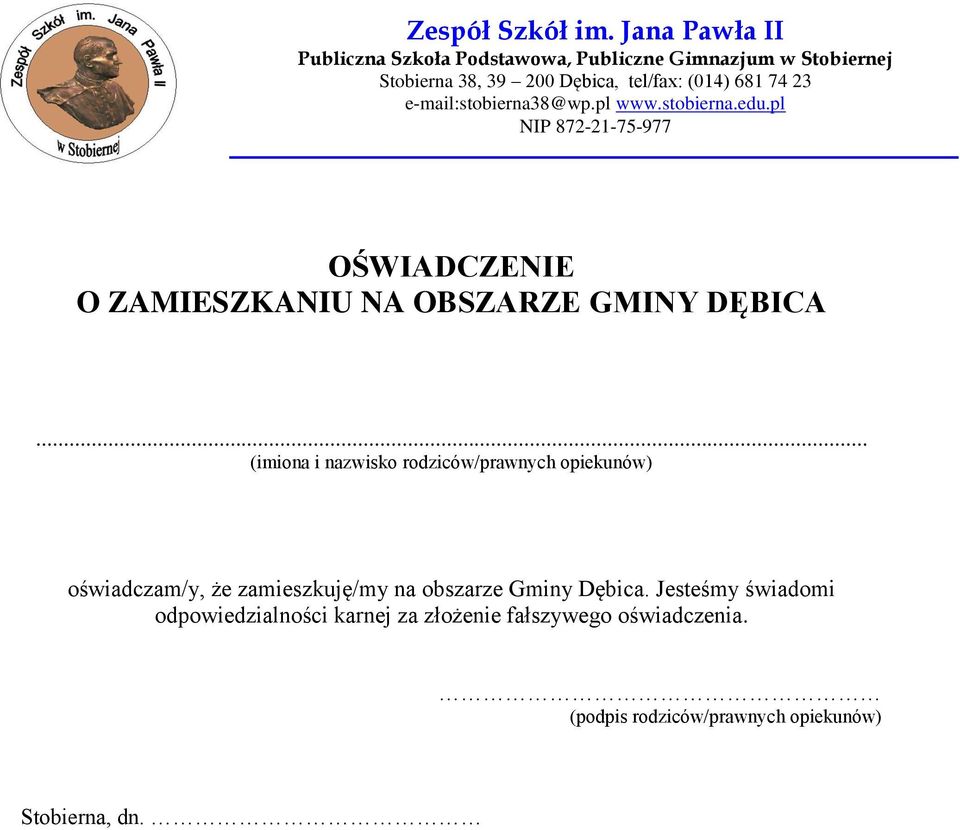zamieszkuję/my na obszarze Gminy Dębica.
