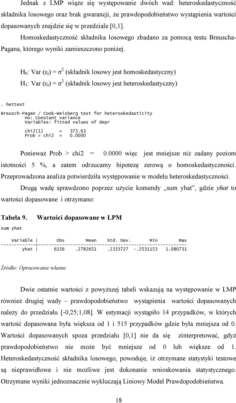 H 0 : Var (ε i ) = σ 2 (składnik losowy jest homoskedastyczny) H 1 : Var (ε i ) = σ 2 (składnik losowy jest heteroskedastyczny).