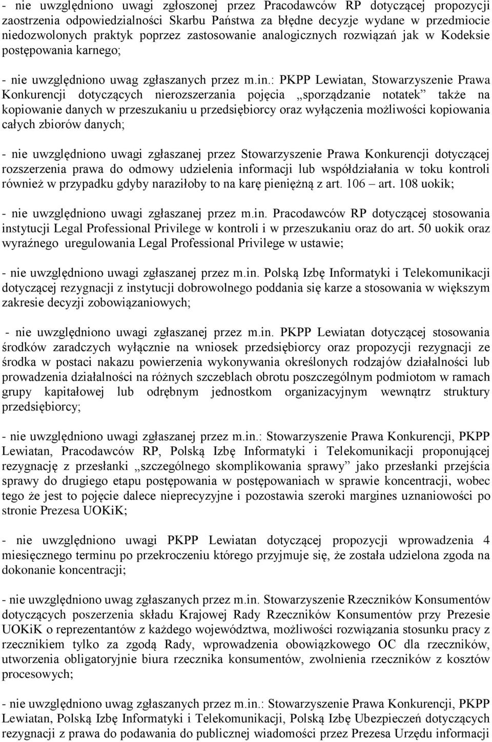 : PKPP Lewiatan, Stowarzyszenie Prawa Konkurencji dotyczących nierozszerzania pojęcia sporządzanie notatek także na kopiowanie danych w przeszukaniu u przedsiębiorcy oraz wyłączenia możliwości