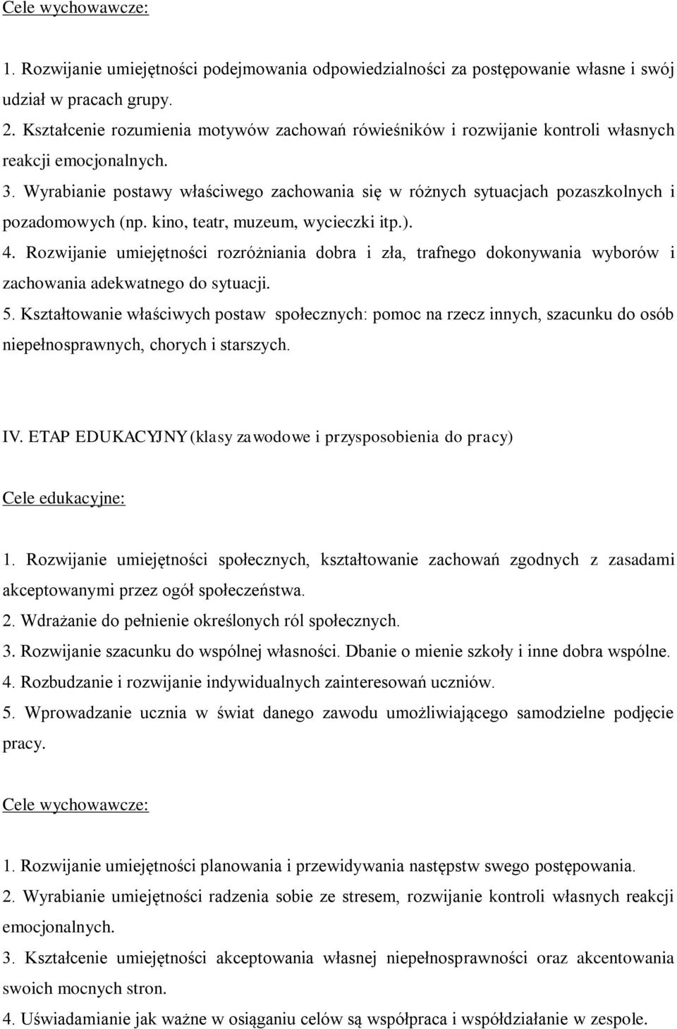 Wyrabianie postawy właściwego zachowania się w różnych sytuacjach pozaszkolnych i pozadomowych (np. kino, teatr, muzeum, wycieczki itp.). 4.