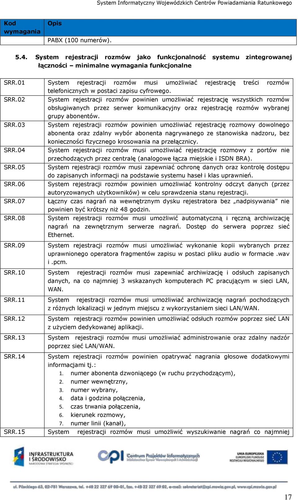 08 System rejestracji rozmów powinien umożliwiać rejestrację wszystkich rozmów obsługiwanych przez serwer komunikacyjny oraz rejestrację rozmów wybranej grupy abonentów.