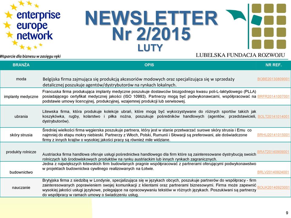 BOBE20130809001 Francuska firma produkująca implanty medyczne poszukuje dostawców biozgodnego kwasu poli-l-laktydowego (PLLA) posiadającego certyfikat medycznej jakości (ISO 10993).