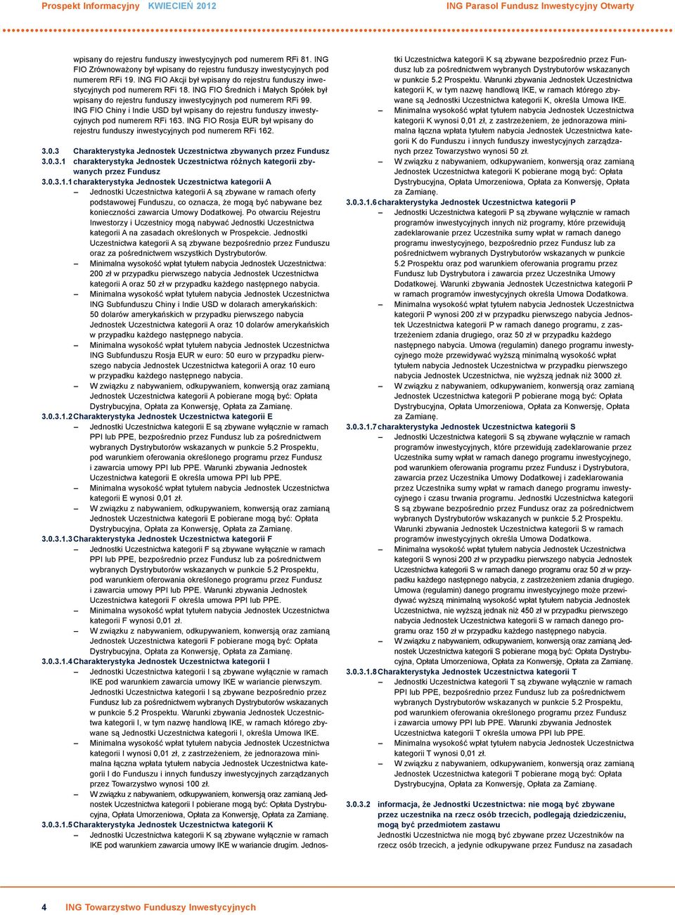 ING FIO Średnich i Małych Spółek był wpisany do rejestru funduszy inwestycyjnych pod numerem RFi 99. ING FIO Chiny i Indie USD był wpisany do rejestru funduszy inwestycyjnych pod numerem RFi 163.