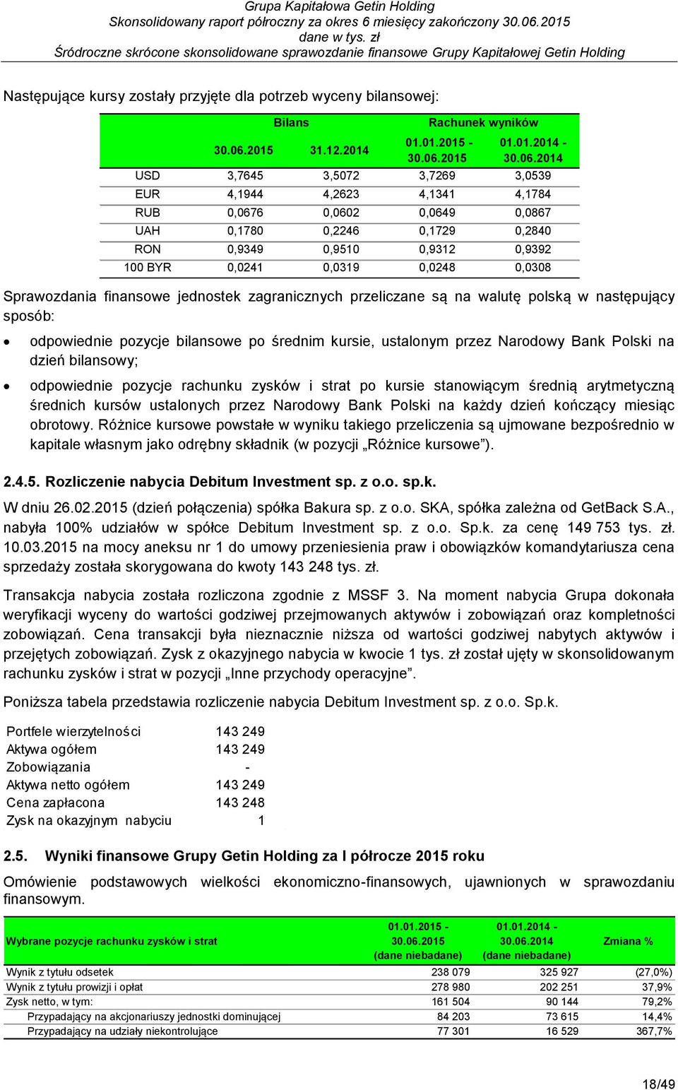 0,0319 0,0248 0,0308 Sprawozdania finansowe jednostek zagranicznych przeliczane są na walutę polską w następujący sposób: odpowiednie pozycje bilansowe po średnim kursie, ustalonym przez Narodowy