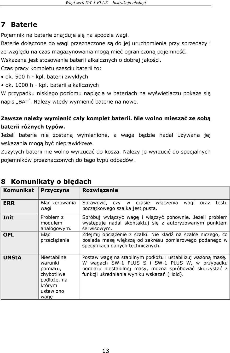 Wskazane jest stosowanie baterii alkaicznych o dobrej jakości. Czas pracy kompletu sześciu baterii to: ok. 500 h - kpl. baterii zwykłych ok. 1000 h - kpl.