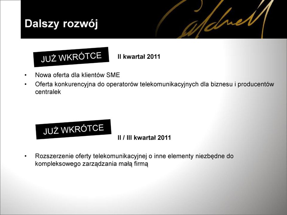 producentów centralek II / III kwartał 2011 Rozszerzenie oferty