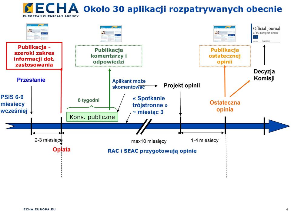 Publikacja ostatecznej opinii Decyzja Komisji PSIS 6-9 miesięcy wcześniej 8 tygodni Kons.