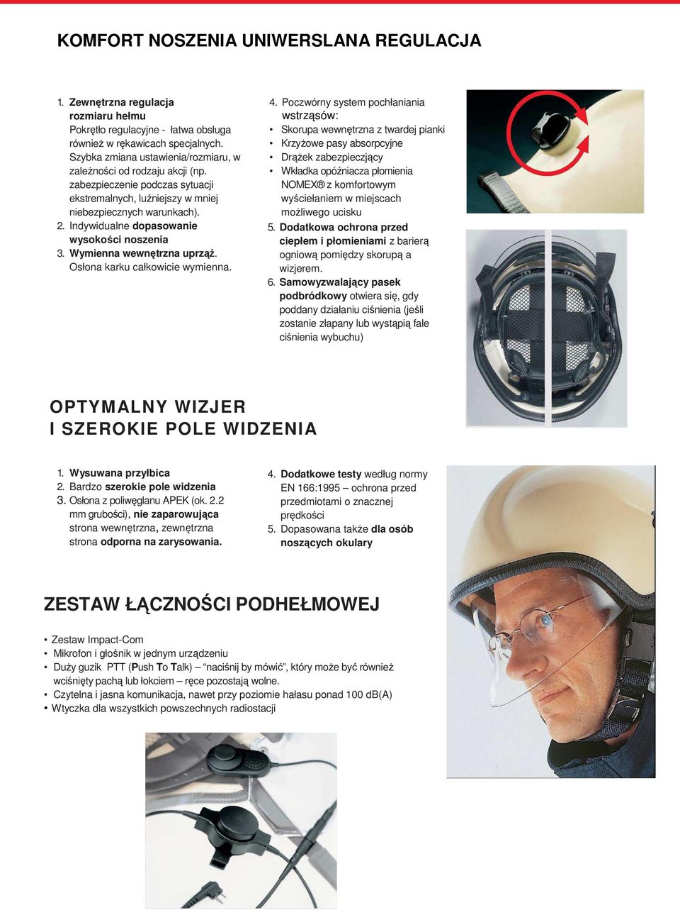 Indywidualne dopasowanie wysokości noszenia 3. Wymienna wewnętrzna uprząŝ. Osłona karku całkowicie wymienna. 4.