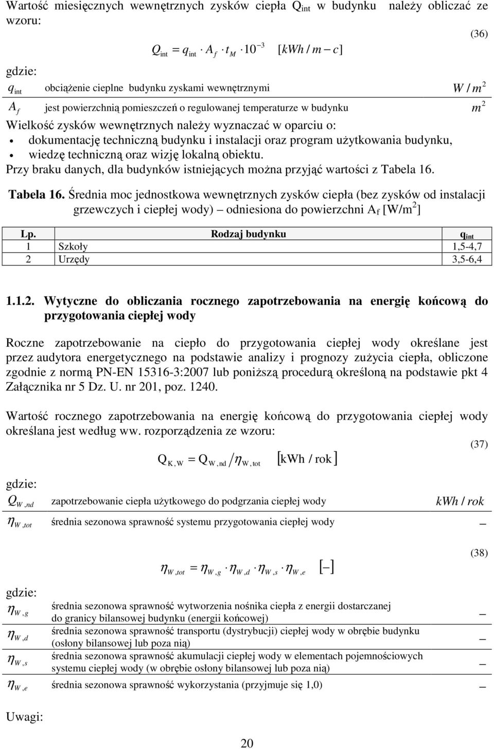 techniczną oraz wizję lokalną obiektu. Przy braku danych, dla budynków istniejących można przyjąć wartości z Tabela 16. M W / m Tabela 16.