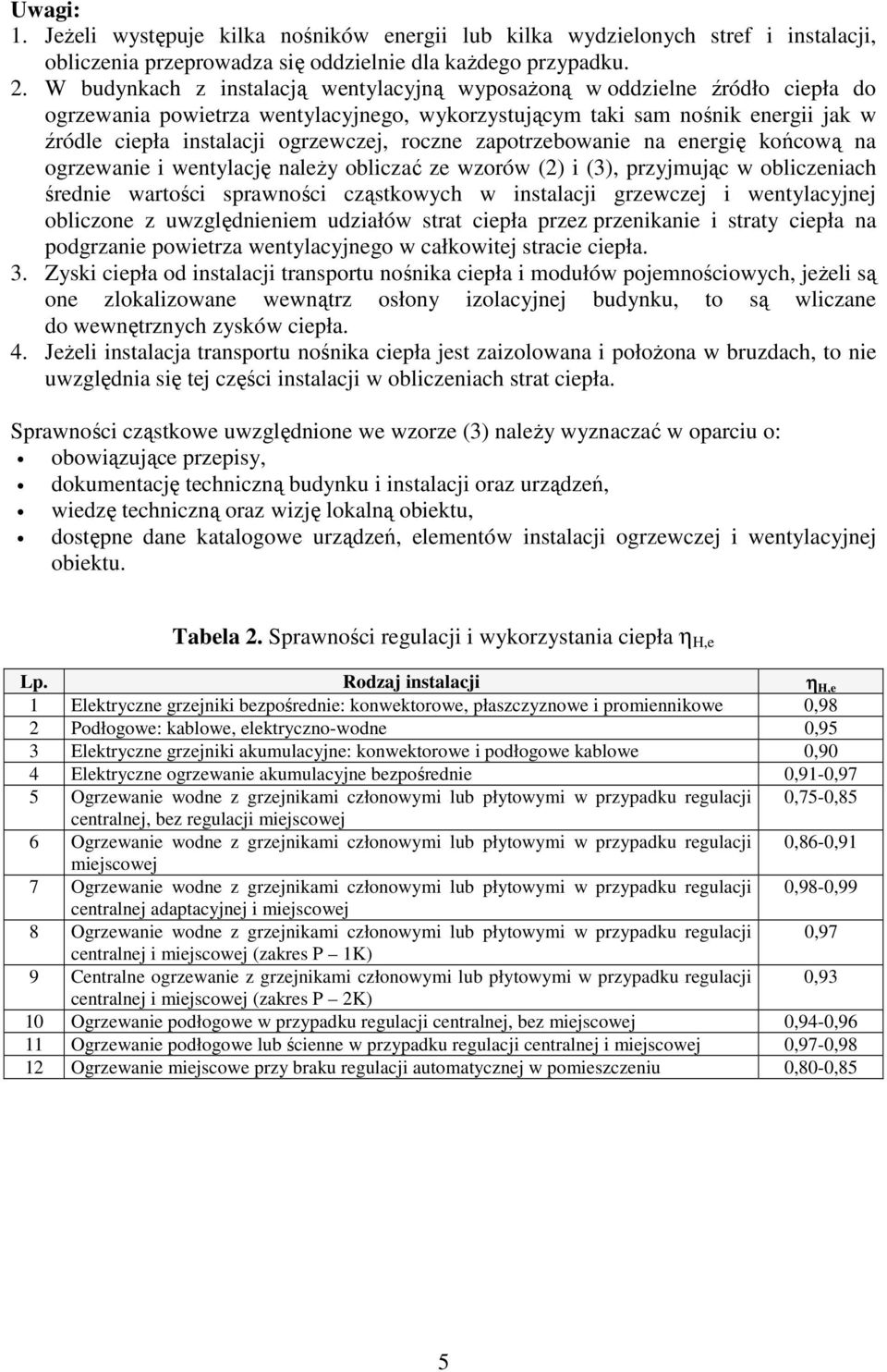 roczne zapotrzebowanie na energię końcową na ogrzewanie i wentylację należy obliczać ze wzorów () i (), przyjmując w obliczeniach średnie wartości sprawności cząstkowych w instalacji grzewczej i