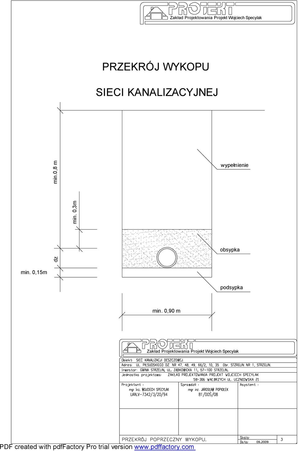 0,8 m min. 0,3m wypełnienie obsypka min.
