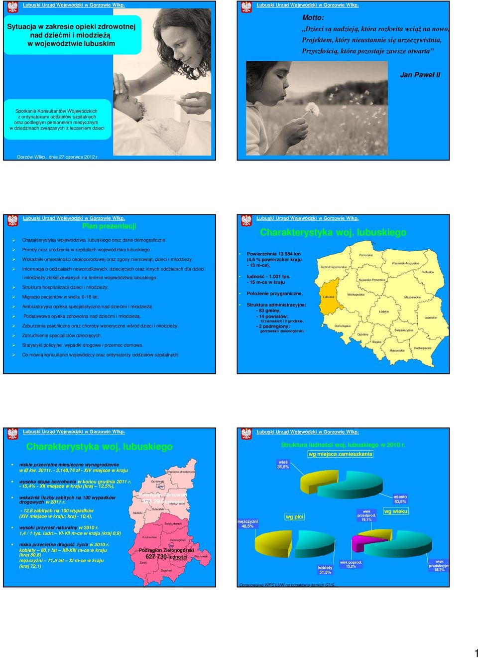 leczeniem dzieci Gorzów Wlkp., dnia 27 czerwca 12 r. Plan prezentacji Charakterystyka województwa go oraz dane demograficzne. Porody oraz urodzenia w szpitalach województwa go.